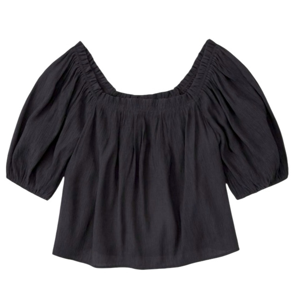 Abercrombie & Fitch Crinkled Texture Crepe Puff Sleeve Top Square Neck SZ Medium